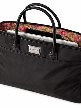 Kenzo Paris Black Laptop Bag Floral Interior Leather Trim Made in France